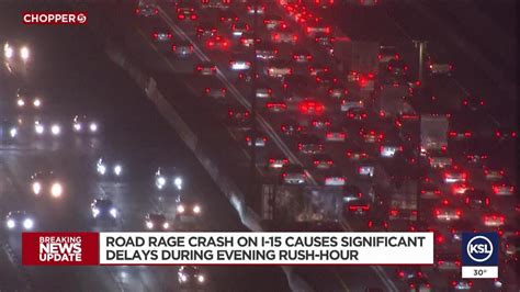Road rage crash on I-15 south blocks four lanes of traffic causing