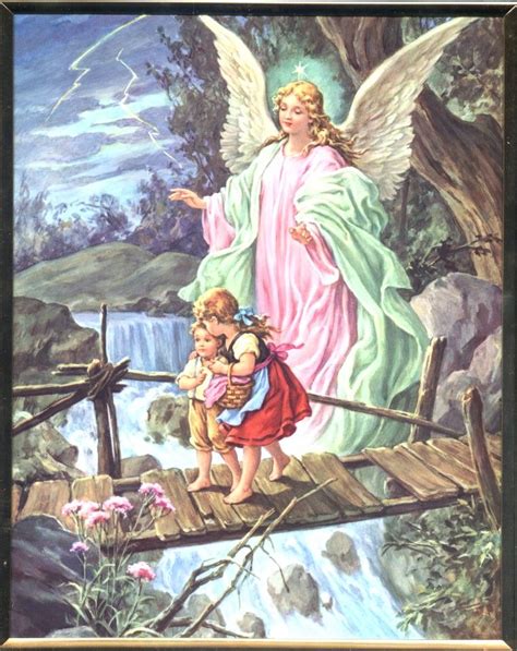 Art And Collectibles Guardian Angel And Children Walking Over A Bridge