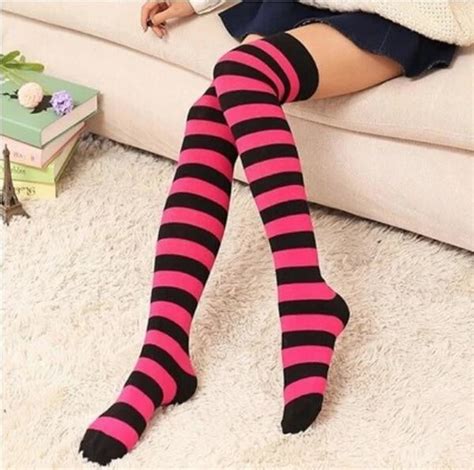 gothic over the knee long socks cosplay stripes socks sexy etsy