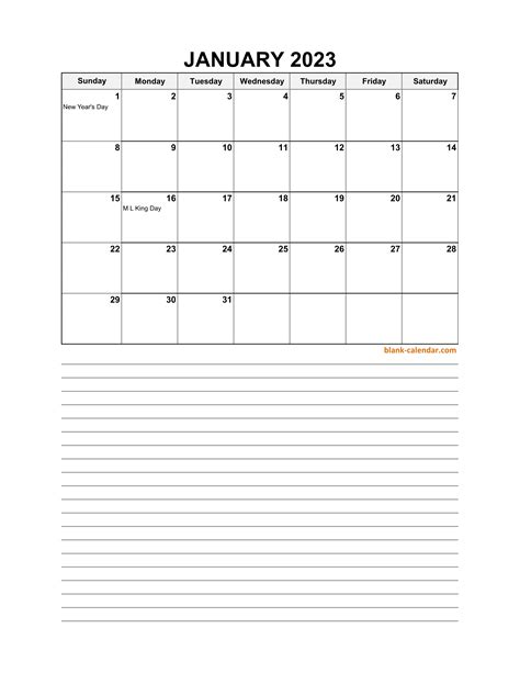 Free Download 2023 Excel Calendar Large Day Boxes Space For Notes
