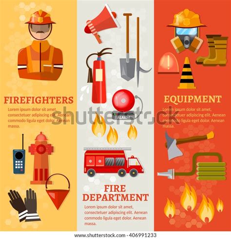 Professional Firefighters Banners Fire Safety Equipment Vector De