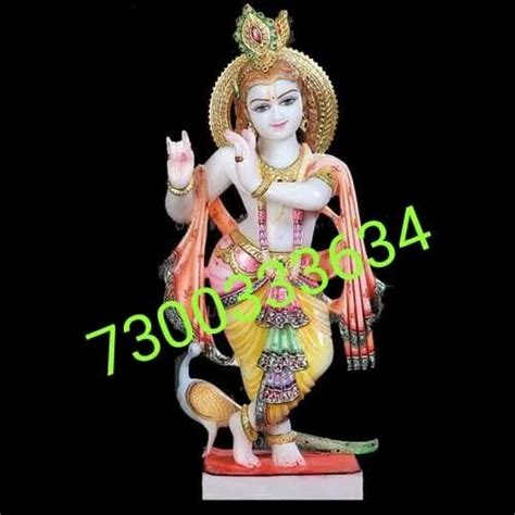 White Painted Lord Krishna Marble Statue For Temple Size 2 Feet At