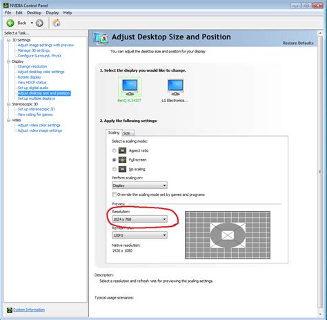 Nvidia Settings Adjust Desktop Size And Position Resolution