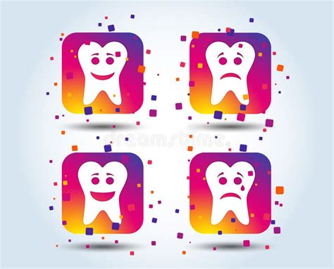 Tooth Smile Face Icons Happy Sad Cry Stock Vector Illustration Of