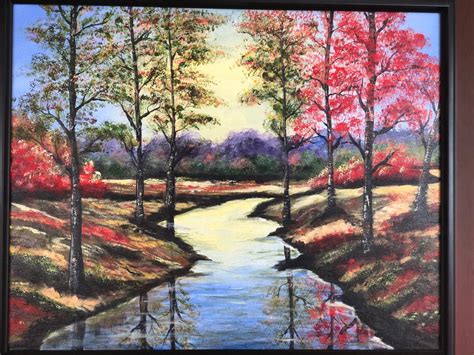 Nuevo Acrílico Otoño Colores Lago Paisaje Pintura En Lienzo Etsy