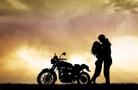 Paare Die Auf Motorrad Küssen Stock Abbildung Illustration Von
