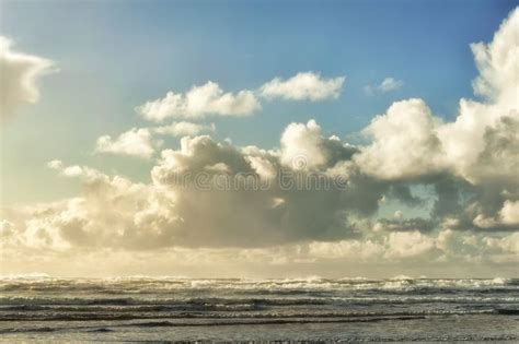 Big Fluffy Clouds Above Seashore Stock Photo Image Of Waves Puffy