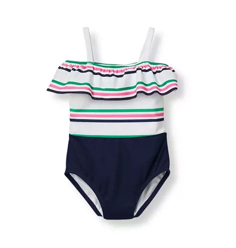 Girl Navy Stripe Striped Ruffle Swimsuit By Janie And Jack