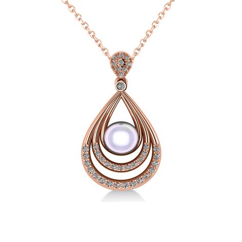 Pendant necklaces hip iced out bling star necklace for men/women gold color stainless steel pentagram golden jewelry t1401, silver. Pearl & Diamond Tear Drop Pendant Necklace 14k Rose Gold 0.46ct - AD2874