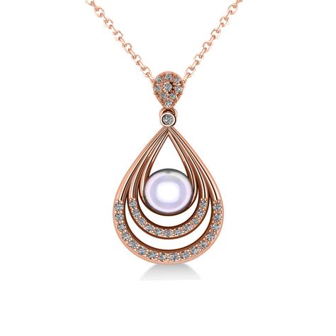 Pendant necklaces hip iced out bling star necklace for men/women gold color stainless steel pentagram golden jewelry t1401, silver. Pearl & Diamond Tear Drop Pendant Necklace 14k Rose Gold 0.46ct - AD2874