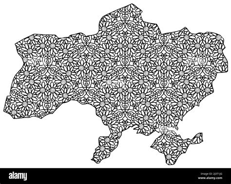 Ucrania Mapa Patrón Para Colorear Página Para Adultos Con Girasoles