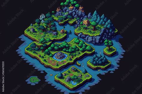 ภาพประกอบสต็อก Pixel Art Fantasy Rpg Game Map Isometric Map Top View
