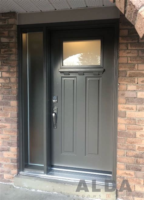 Dark Grey Front Door With Single Glass Sidelight Grey Steel Door