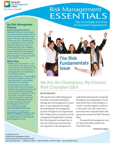 The Risk Fundamentals Issue Nonprofit Risk Management Center
