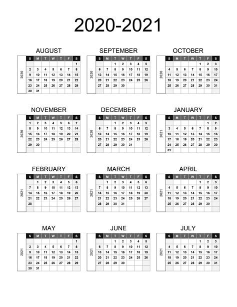 Yearly Calendar 2020 2021 Free Calendarsu