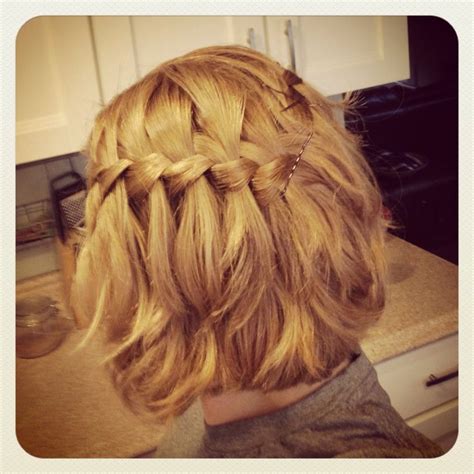 It's a great way to wear the hair up, keeping it out of your face, and looking stylish at the same time. Another hair style for Kari. short hair waterfall braid ...