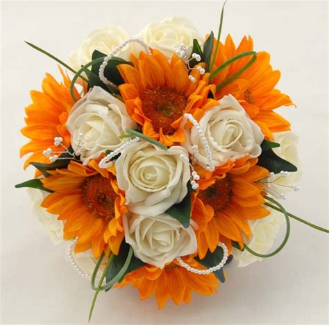 Bridesmaids Golden Yellow Sunflower And Rose Wedding Bouquet