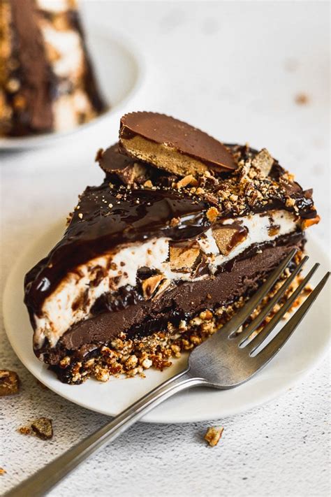 Triple Fudge Peanut Butter Cup Ice Cream Cake With A Pretzel Crust Fork In The Kitchen