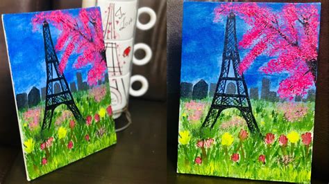 Simple Eiffel Tower Painting Cherry Blossom Acrylic Painting