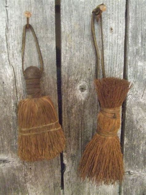 2 Old Primitive MINI Hand Held Whisk Brooms AAFA