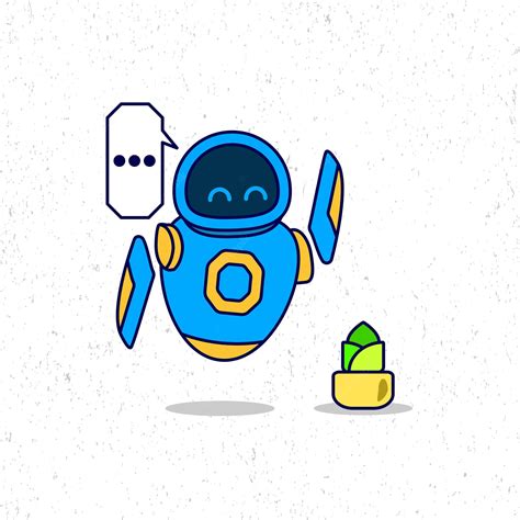 Niedlicher Blauer Roboter Winkt Mit Der Hand Zu Den Pflanzen Cartoon Vektor Symbol Illustration
