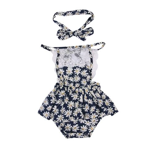 Newborn Baby Girl Clothes Sleeveless Lace Splice Floral Print Romper