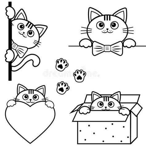 Coloring The Outline Of A Cartoon Cute Little Cat Pet Doodle Stock