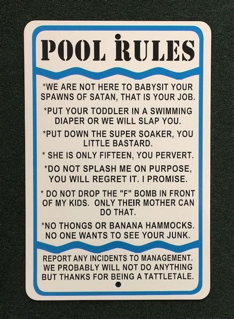 Pool Rules Funny 12 Inches Wide By 18 Inches Tall Metal Sign