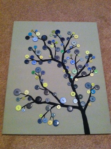 Button Tree On Canvas Bastelarbeiten Basteln Birke