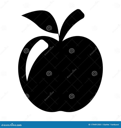 Silhouette Of Apple With Branch And Leaf Vector Illustration Stock