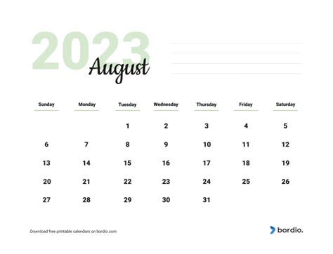 Printable August 2023 Calendar Download For Free Bordio