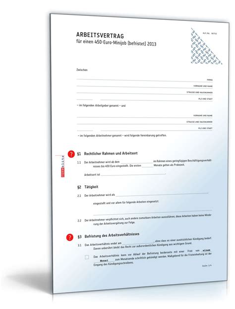 Arbeitsverträge als muster vorlagen zum kostenlosen pdf muster arbeitsvertrag vollzeit als vorlage downloaden. Befristeter Arbeitsvertrag Minijob | Muster zum Download