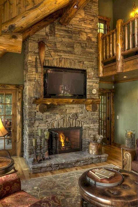 60 Awesome Log Cabin Homes Fireplace Design Ideas 30