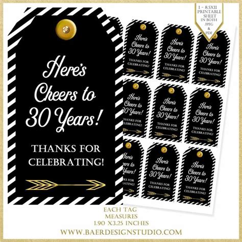 Cheers To 30 Years Tag30th Birthday Party Favor Tags Etsy 30th