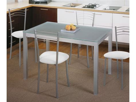 Vísita nuestra web para descubrir nuestro mobiliario. Mesa fija de cocina metálica de aluminio y cristal traslúcido