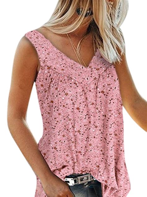 Plus Size Lady Summer Boho Floral Sleeveless Vest Tank Tops Swing Cami