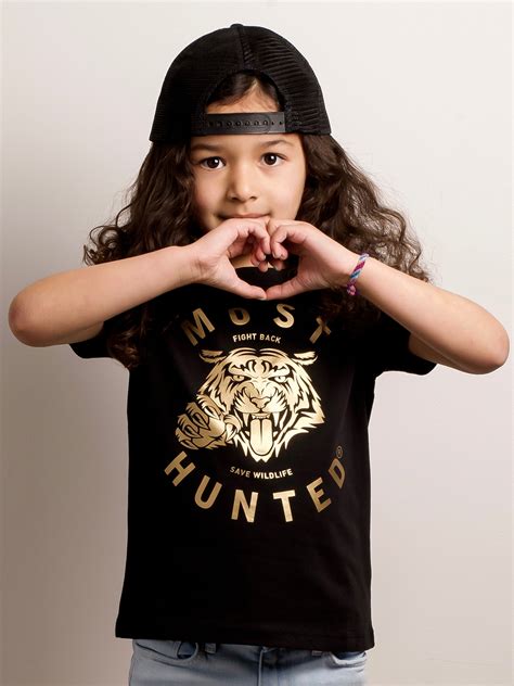 Kids Tiger Claw T Shirt Black Gold Most Hunted