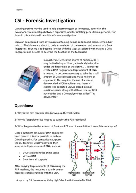 Study biodiversity of species 4. CSI Worksheet DNA Fingerprinting