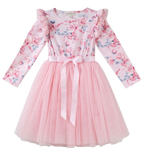Designer Kidz Rose Bow Ls Tutu Dress Pink Clothing Girl Girls