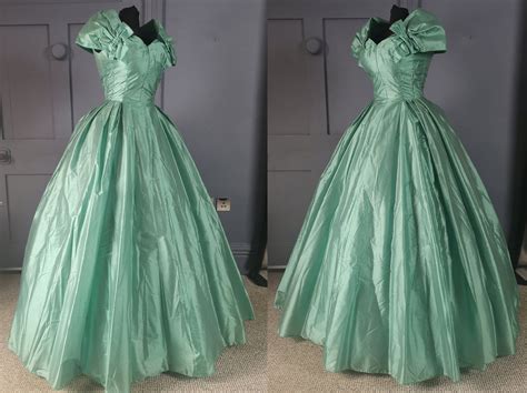 shimmering sea green true vintage 1950s ballgown evening dress by lee delman near pristine