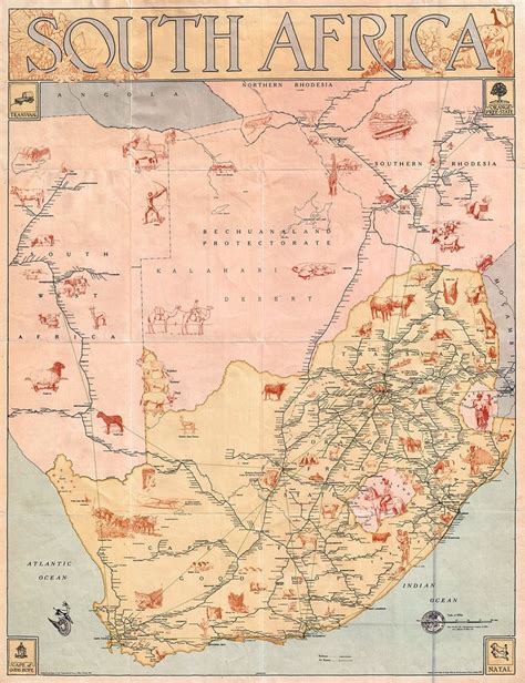 South Africa Map South African Art Nouveau Print South Africa Map