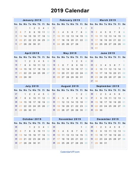 2019 Calendar Blank Printable Calendar Template In Pdf Word Excel