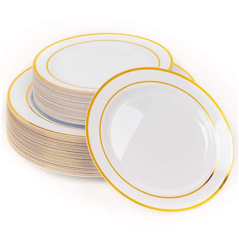 60 Premium Hard Plastic Party Plates With Gold Rim 2 Sizes 30 Dinner