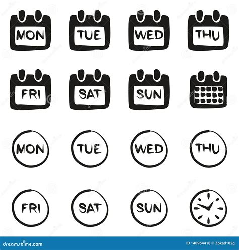 Days Of The Week Icons Freehand Fill Vector Illustration