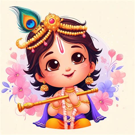 Premium Ai Image Cute Smiling Lord Krishna As A Kid Happy Janmashtami