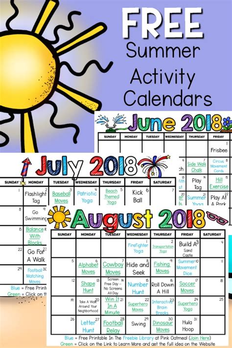 Summer Gross Motor Planning - Printable Summer Activity Calendars