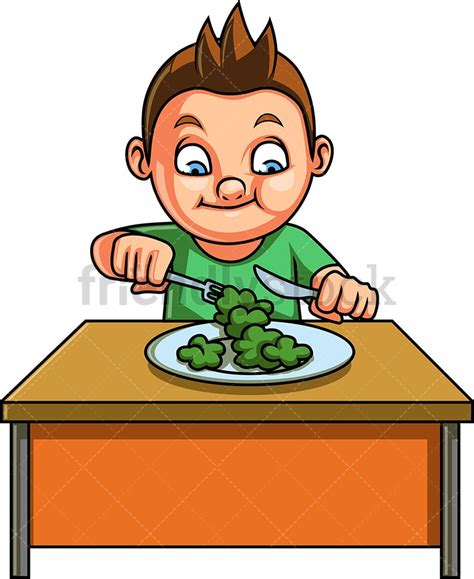 Little Boy Eating Vegetables Cartoon Clipart Vector Friendlystock