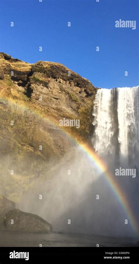 Rainbow Over Skogafoss Waterfall Iceland Stock Photo Alamy