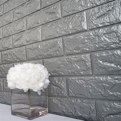 10 Pack 58 Sqft Metallic Silver Foam Brick Wall Tiles Peel And Stick