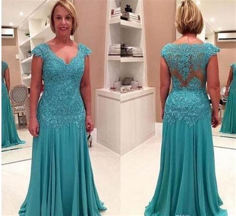 Turquoise Lace Mother Of The Bride Dresses Chiffon Mermaid Moms Gowns V